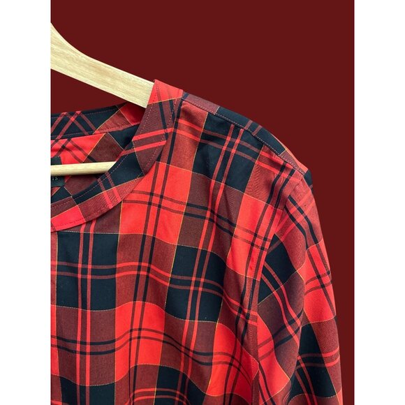 NWOT Talbots Red Plaid Rhinestone Button Front Tunic Blouse Classic Preppy 3X - Picture 4 of 6